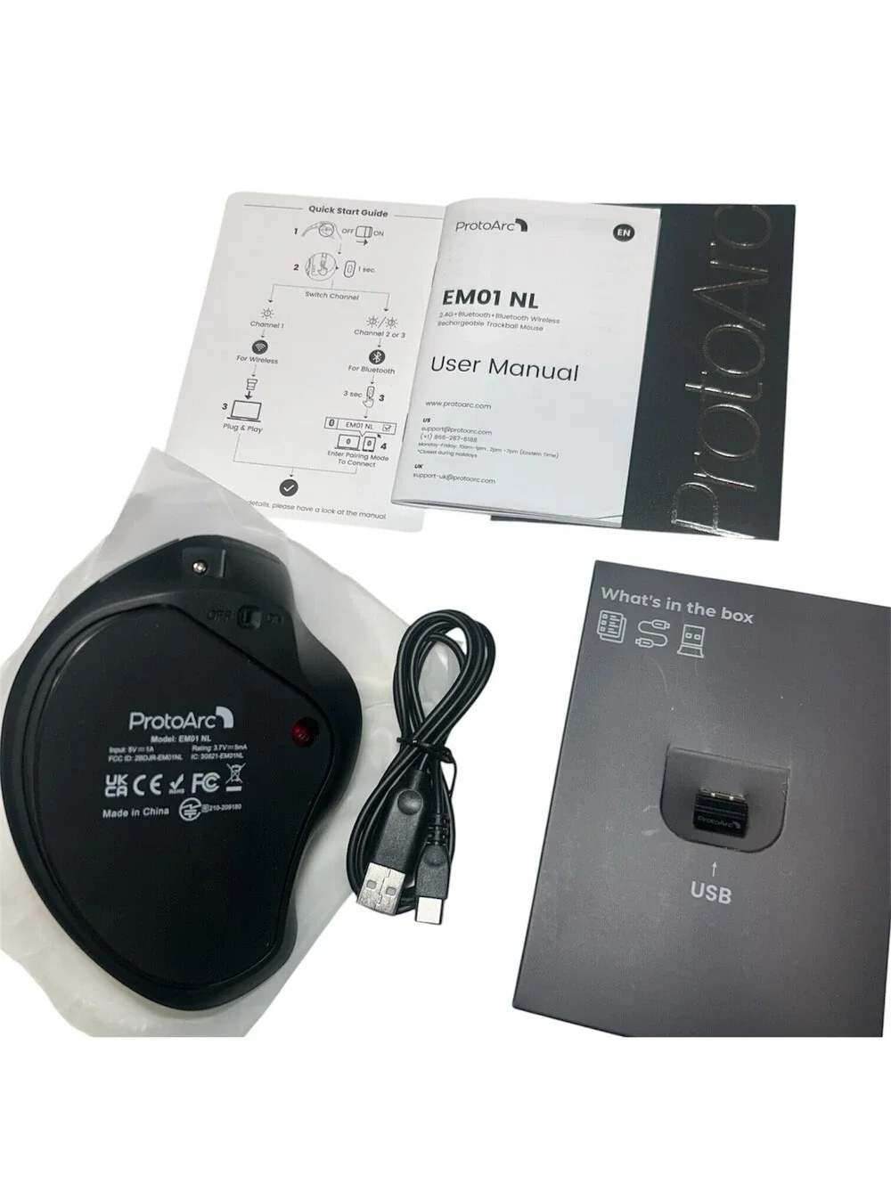 ProtoArc EM01 NL Ergonomic Bluetooth WIFI Trackball Mouse Rollerball Thumb Red